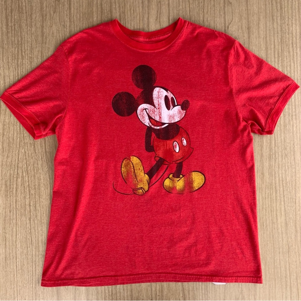 Vintage Disney Parks Authentic Mickey Mouse Classic Distressed Red T Shirt L